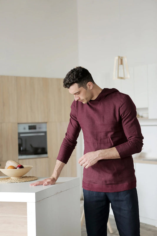Men’s Linen Hoodie BALSA in Burgundy