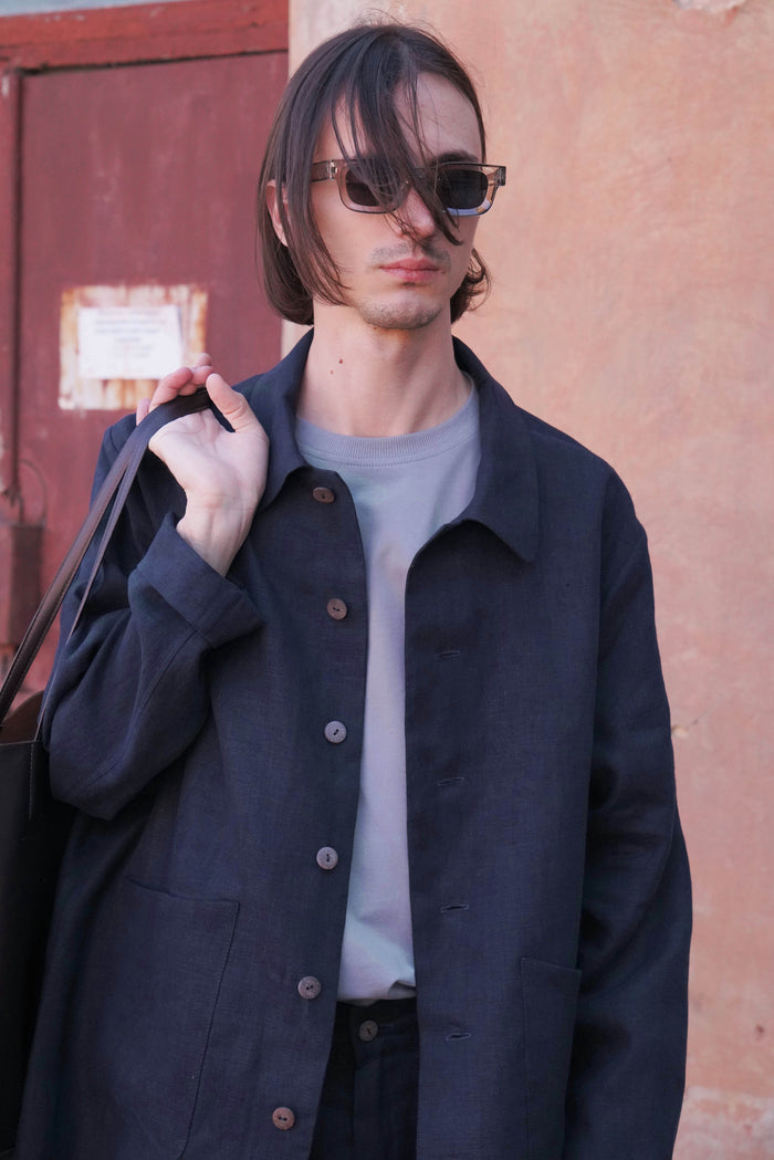 Men’s Linen Jacket CHERRY in Dark blue
