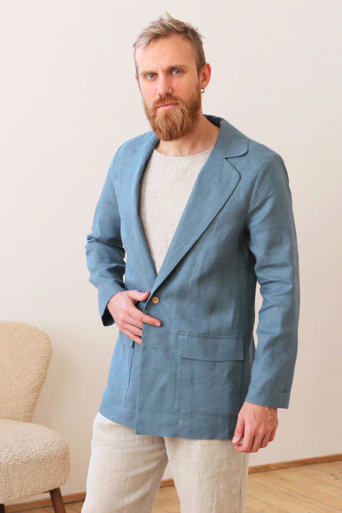Men’s Linen Jacket LARCH in Blue grey