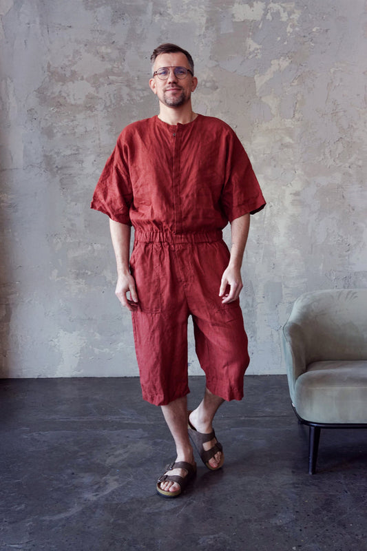 Mens Linen Jumpsuit Canna in Terracotta