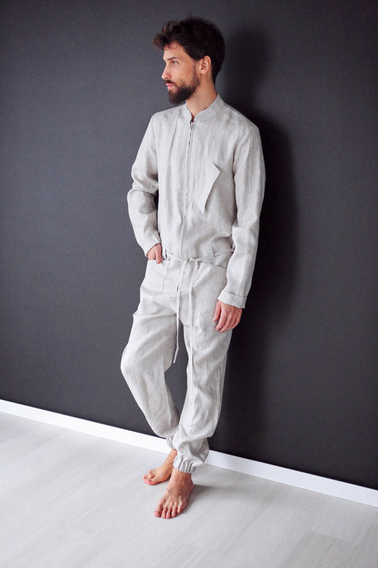 Mens Linen Jumpsuit PALO SANTO in Beige