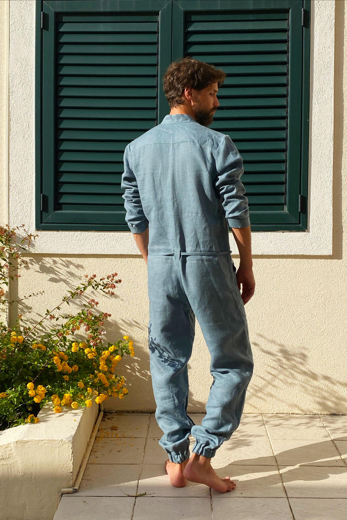 Mens Linen Jumpsuit PALO SANTO in Blue grey