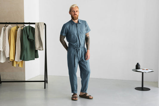 Mens Linen Jumpsuit SANDAL in Blue grey