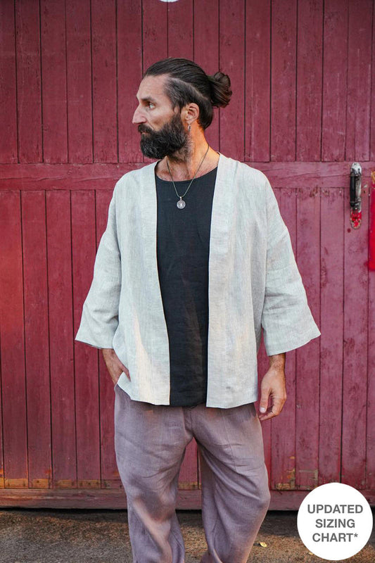 Mens Linen Kimono Jacket TANSY in Beige