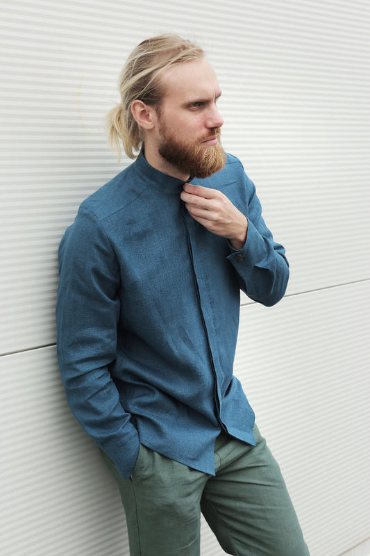 Men’s Linen Shirt OLIVE in Navy blue