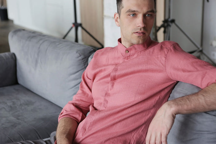 Men’s Linen Shirt OLIVE in Peach