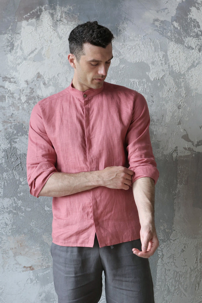 Men’s Linen Shirt OLIVE in Peach