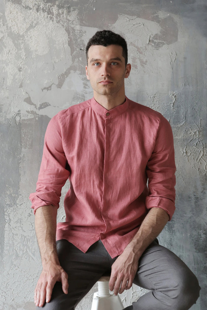 Men’s Linen Shirt OLIVE in Peach