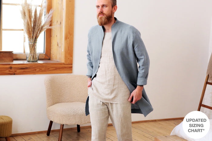 Men’s Linen Trench ALMOND in Light grey