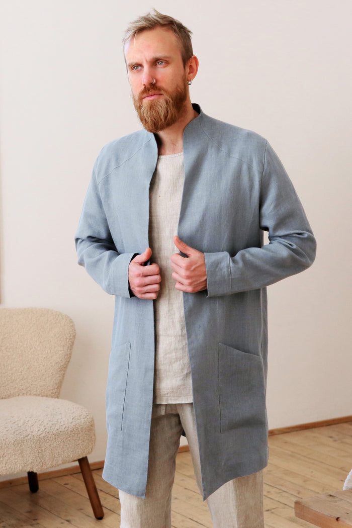 Men’s Linen Trench ALMOND in Light grey