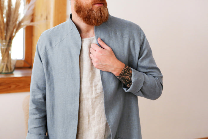 Men’s Linen Trench ALMOND in Light grey