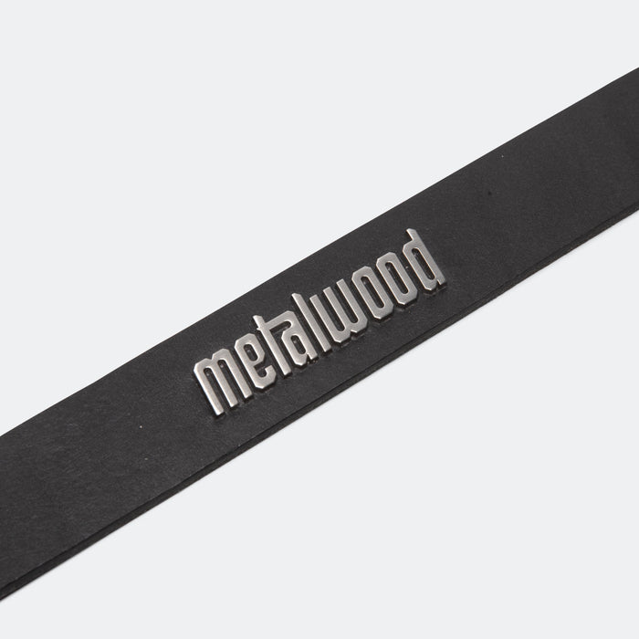 Metal Logo Leather Studded Belt - Black