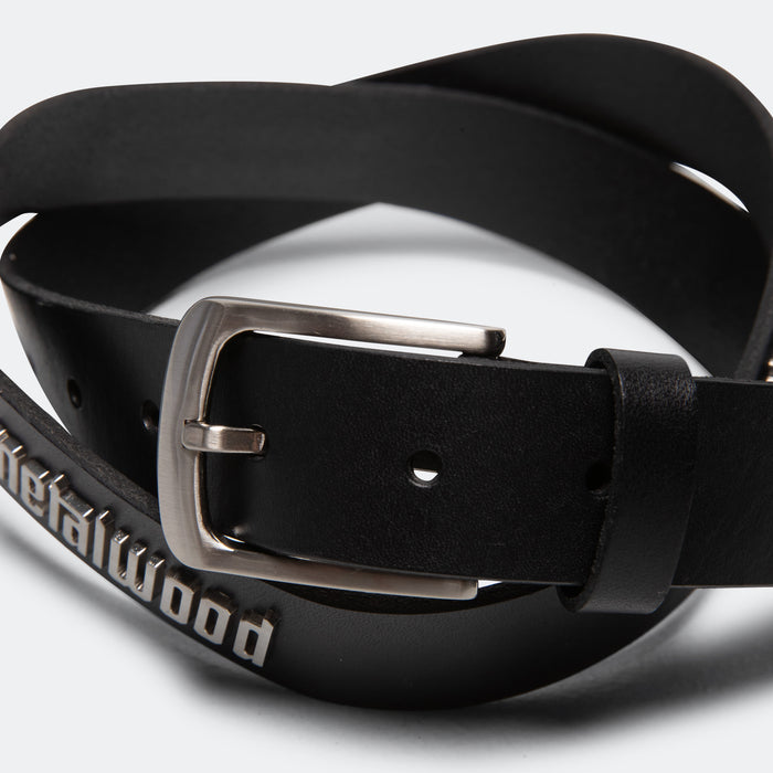 Metal Logo Leather Studded Belt - Black