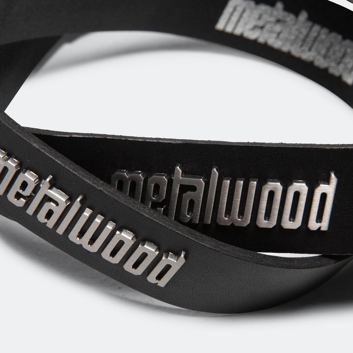 Metal Logo Leather Studded Belt - Black