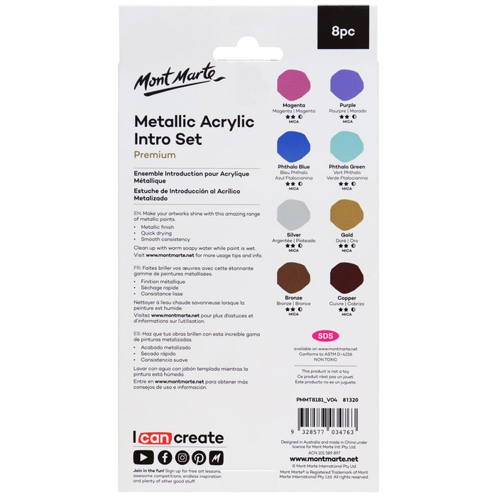 Metallic Acrylic Paint Intro Set Premium 8pc x 18ml