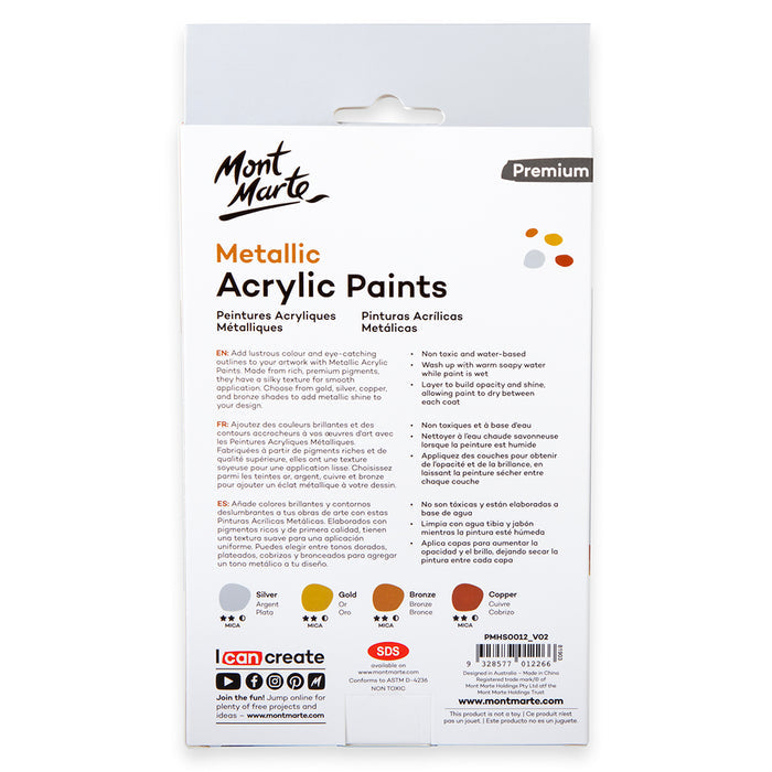 Metallic Acrylic Paint Set 4pc x 50ml