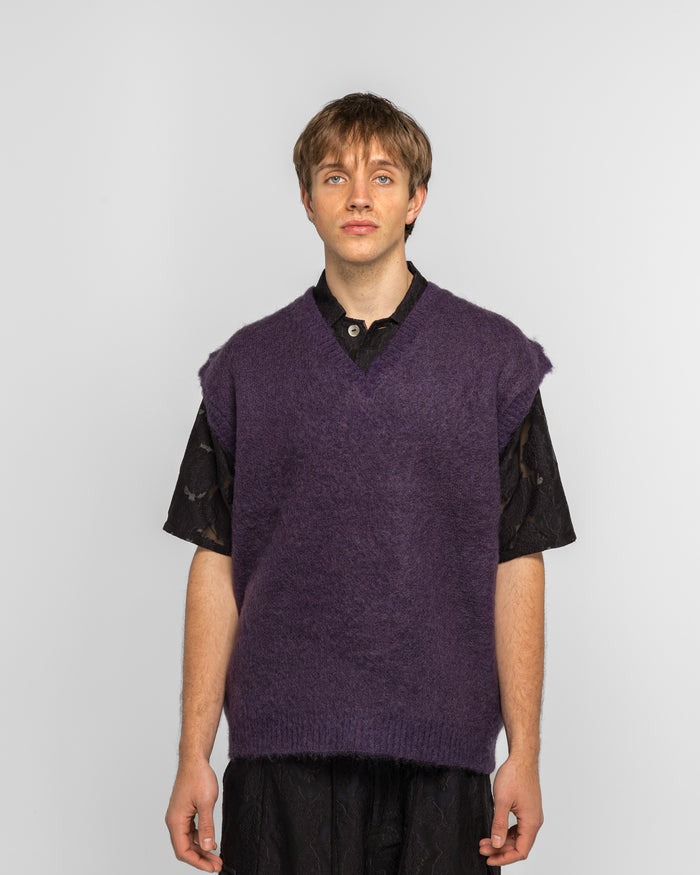 Mohair Knit Vest - Purple Solid