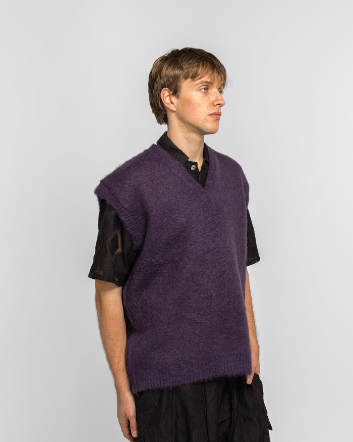 Mohair Knit Vest - Purple Solid