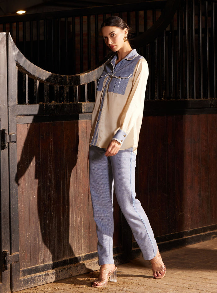 Mulmul Lurex Net Elpis Blue Pant