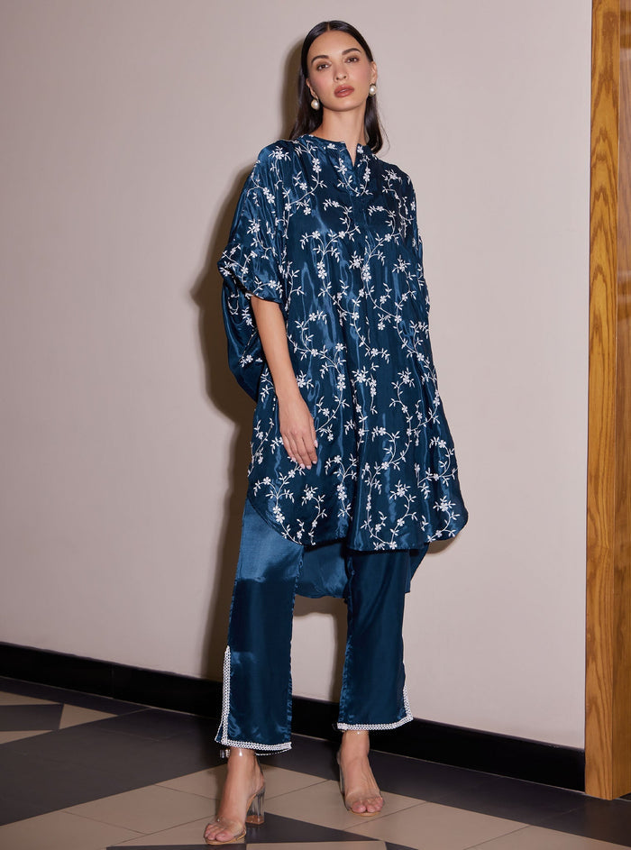 Mulmul Modal Satin Pheme Navy Pant