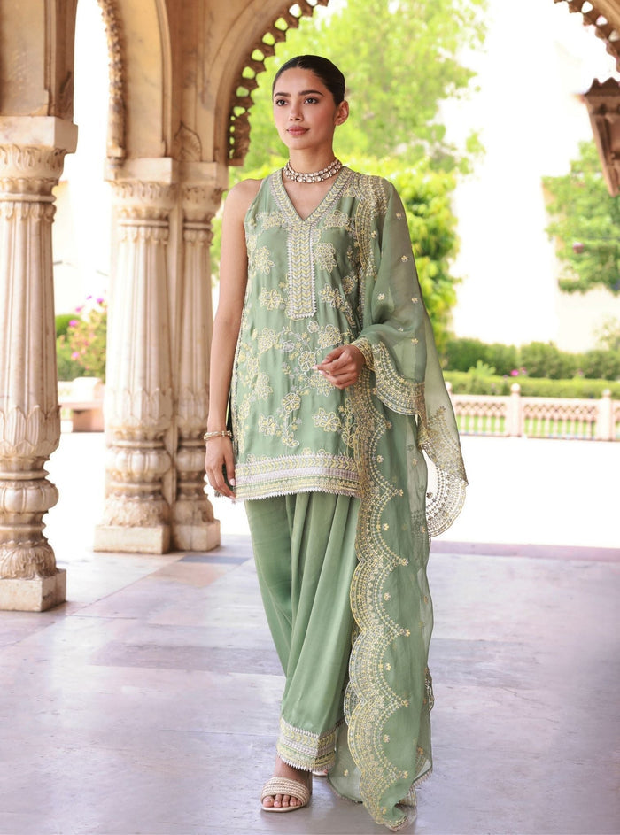 Mulmul Organza Jivara Sage Green Dupatta