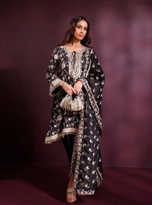 Mulmul Organza Sanae Black Dupatta