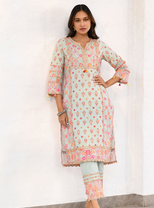 Mulmul Supima Cotton Lexi Green Kurta