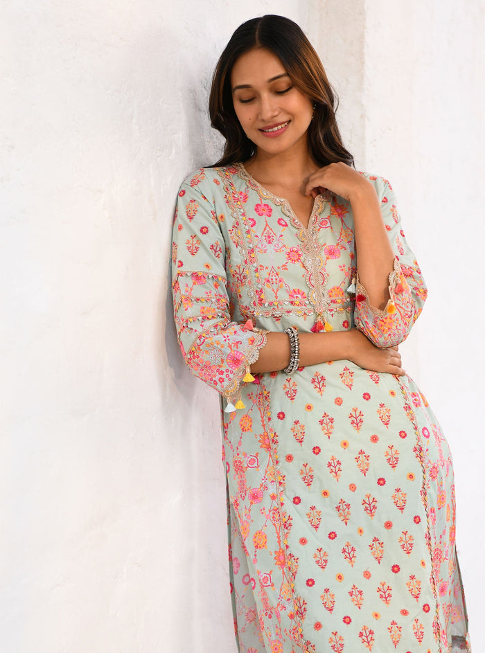 Mulmul Supima Cotton Lexi Green Kurta