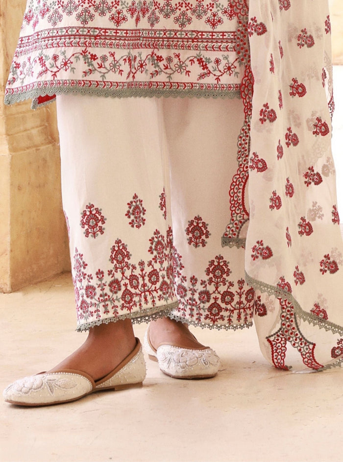 Mulmul Supima Cotton Lomeya White Fuschia Teal Blue Dupatta