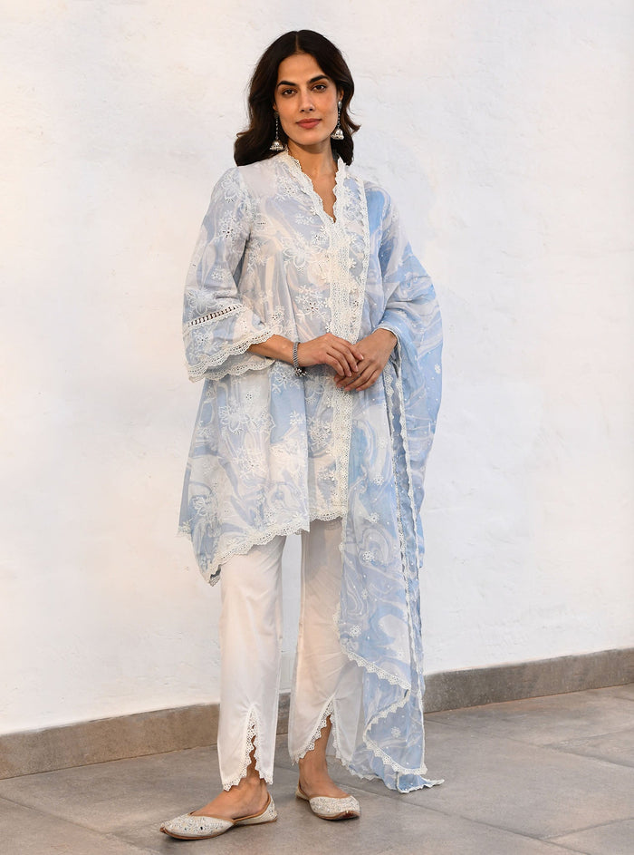Mulmul Supima Cotton Marble Verona Blue kurta