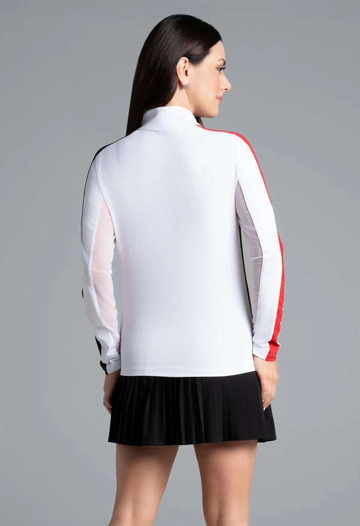 New Ibkul Women's Color Block Long Sleeve Zip Mock Sun Shirt