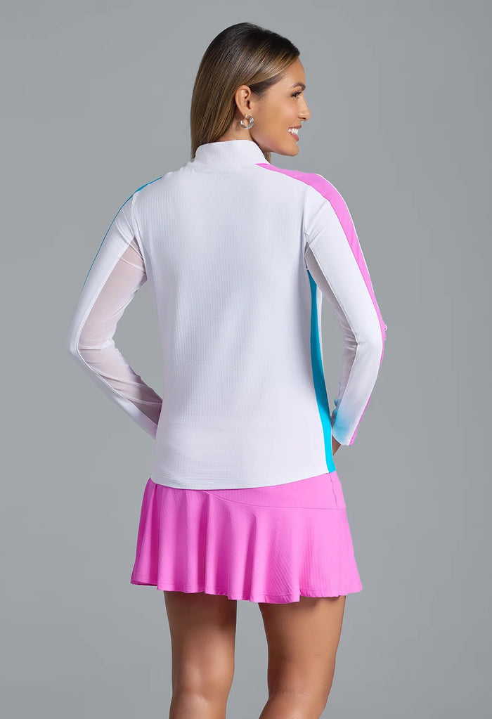 New Ibkul Women's Color Block Long Sleeve Zip Mock Sun Shirt