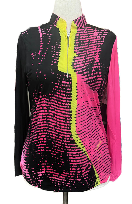 New Jamie Sadock Sunsense Pink & Black Long Sleeve Golf