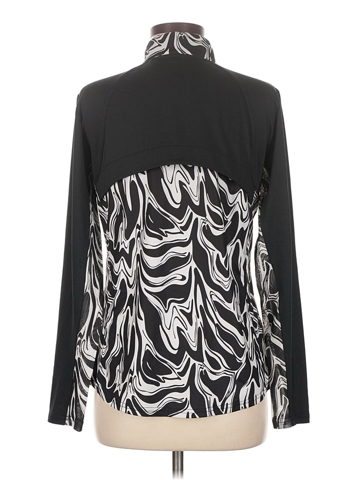New San Soleil Women's Black & White Print Zip Mock Sun Shirt Size M MSP$96