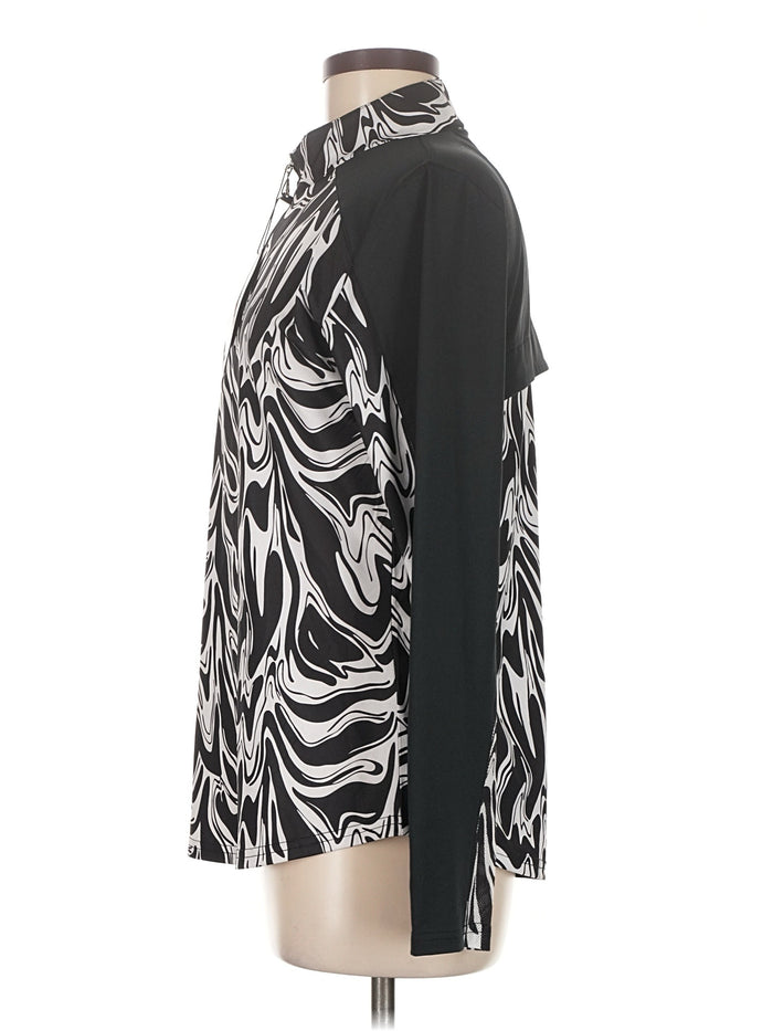 New San Soleil Women's Black & White Print Zip Mock Sun Shirt Size M MSP$96