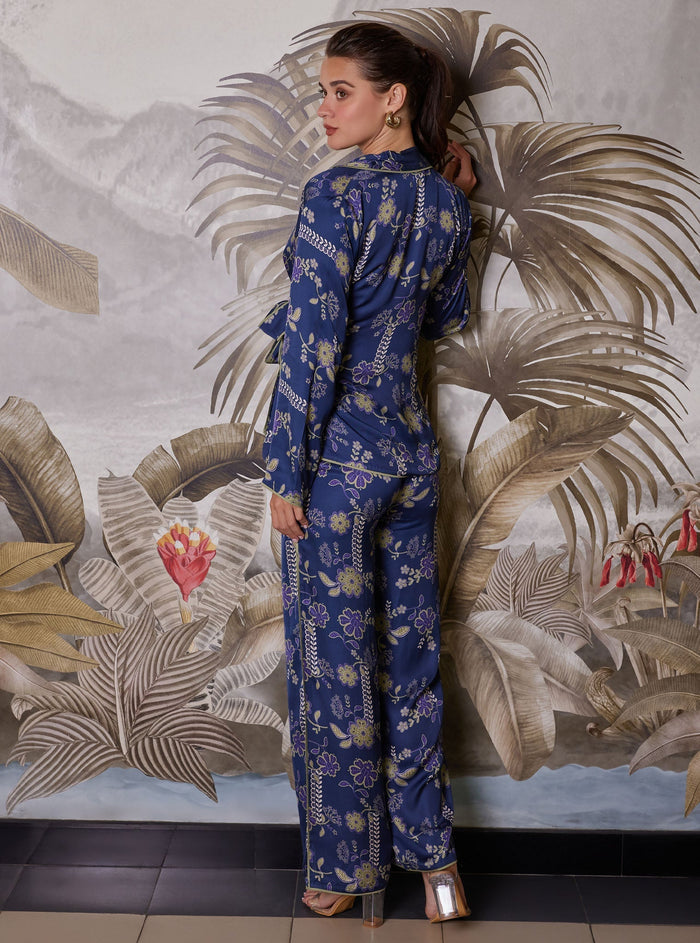 Nyx Cupro Printed Navy Co-ord Set