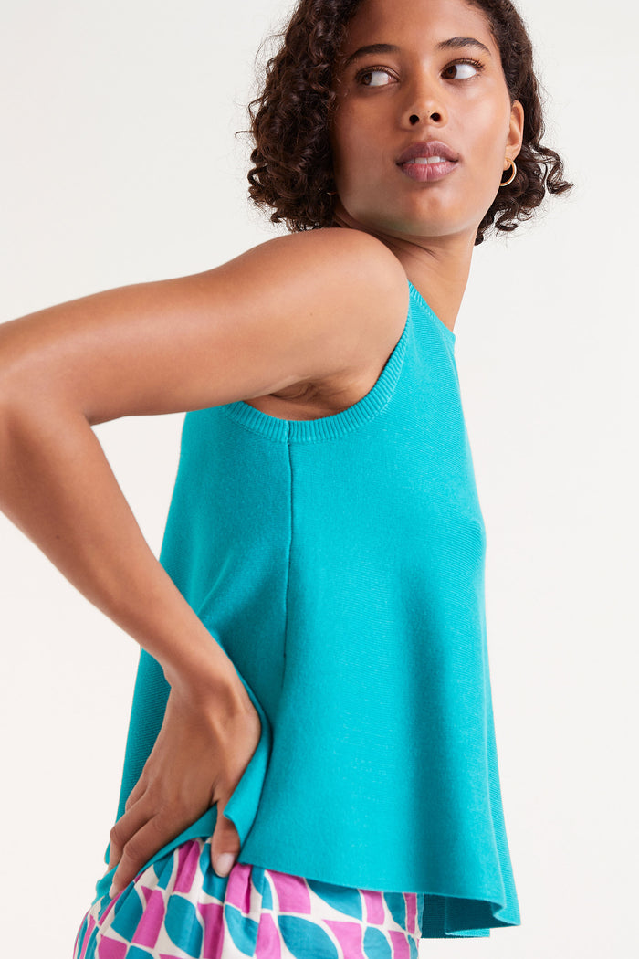 Ocean Blue Sleeveless Flared Top