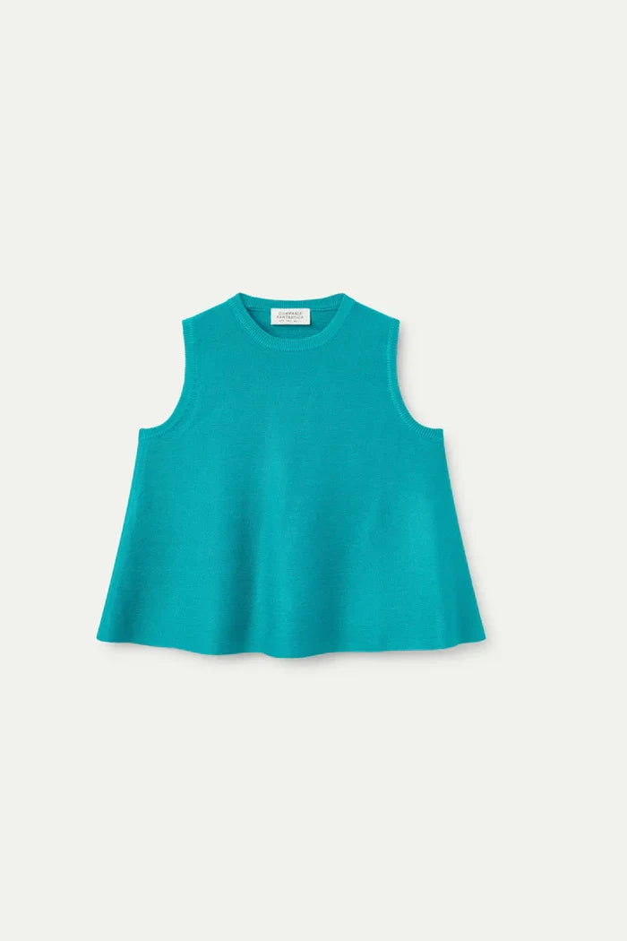 Ocean Blue Sleeveless Flared Top