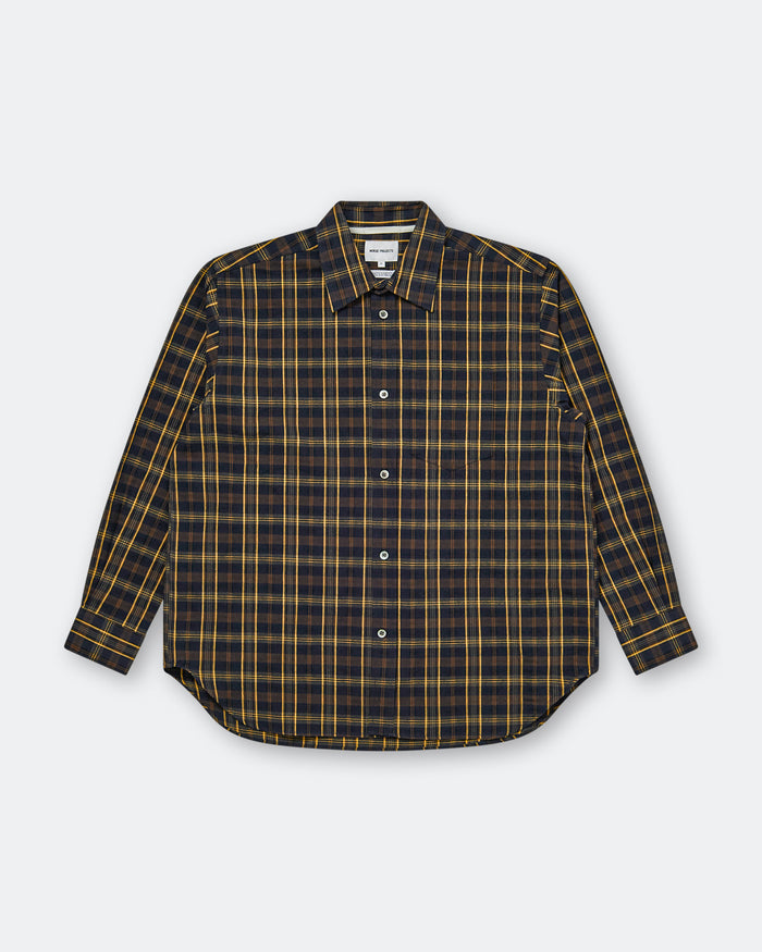 Ole Oversize Wool Check Shirt - Dark Navy