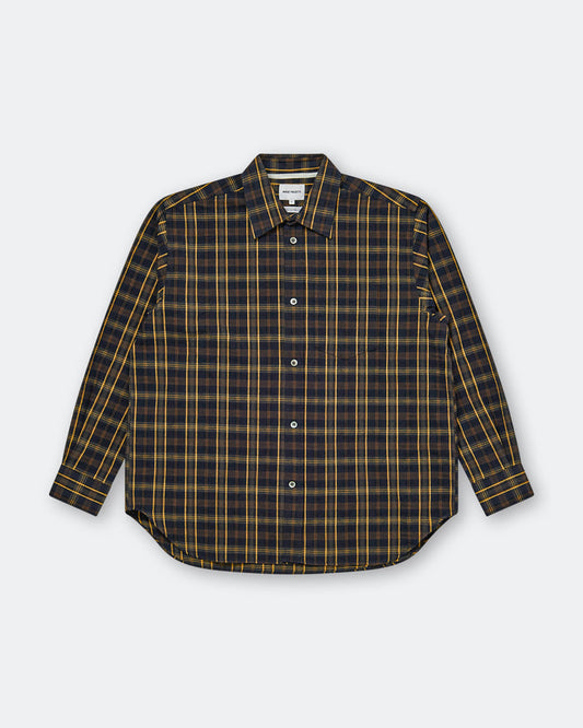 Ole Oversize Wool Check Shirt - Dark Navy