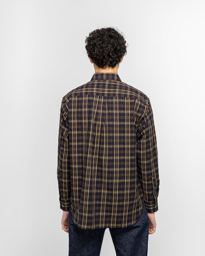 Ole Oversize Wool Check Shirt - Dark Navy