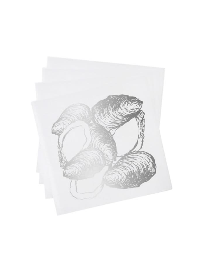 Oyster Cocktail Napkins - White & Silver