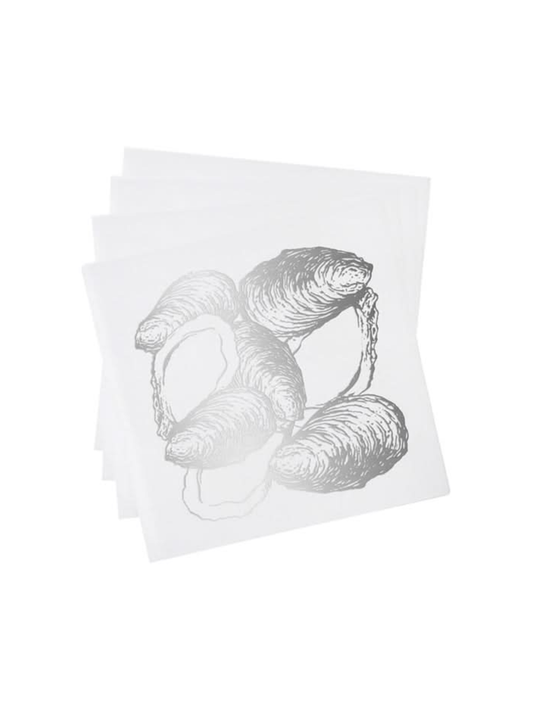 Oyster Cocktail Napkins - White & Silver