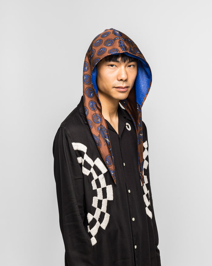 Paisley Silk Hoody Scarf - Brown