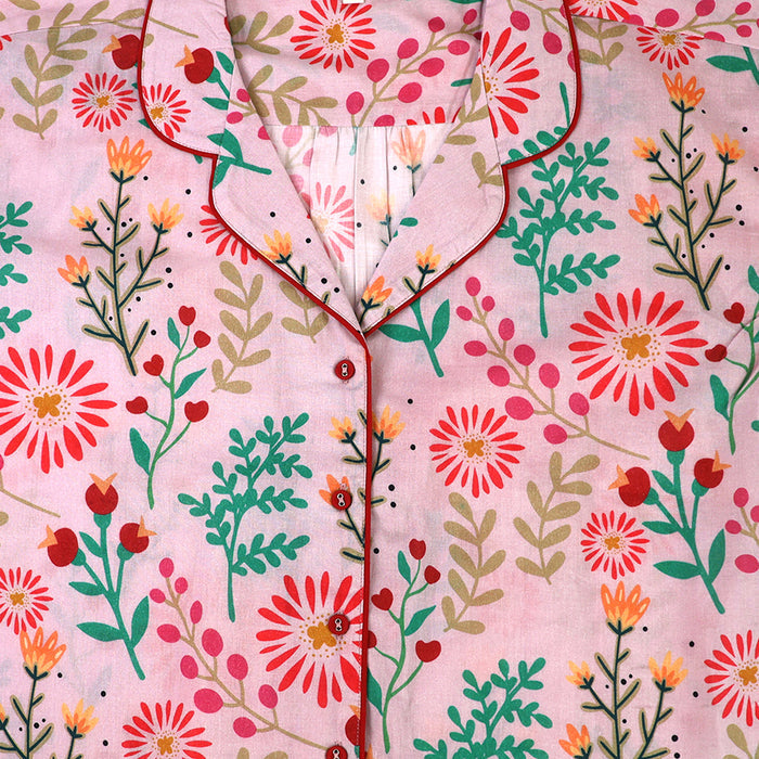 Pink Mix Summer Meadow Cotton Short PJ Set with Gift Bag Size Small UK 8/10