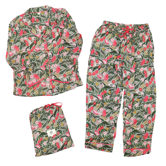 Pink Mix Tropical Print Luxury Pyjama Set ML