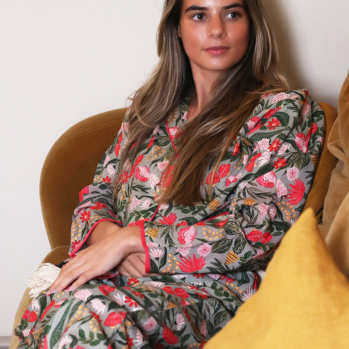 Pink Mix Tropical Print Luxury Pyjama Set S/M