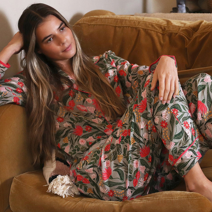 Pink Mix Tropical Print Luxury Pyjama Set S/M