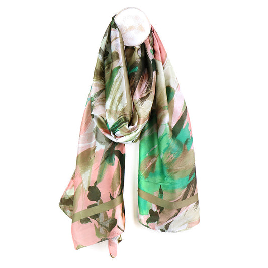 Pink/Green Mix Brush Stroke Print Scarf