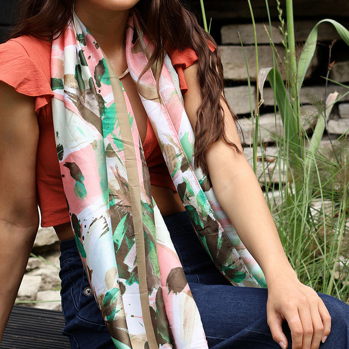 Pink/Green Mix Brush Stroke Print Scarf